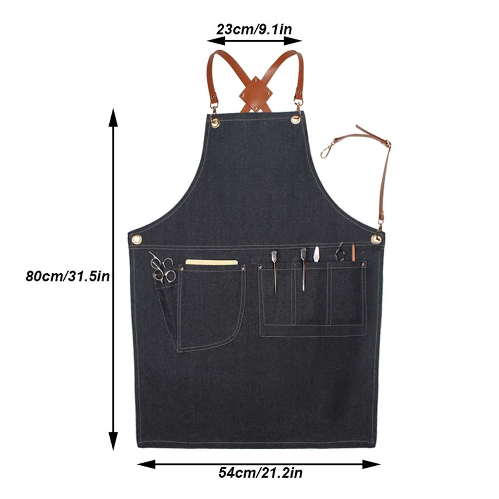 Tabliers Barber Tablier de vêtements de travail d'été Ceinture Croix respirante Anti-cheveux résidus Accueil Tabliers avec 5 poches Vous pouvez mettre Ciseaux Épingle