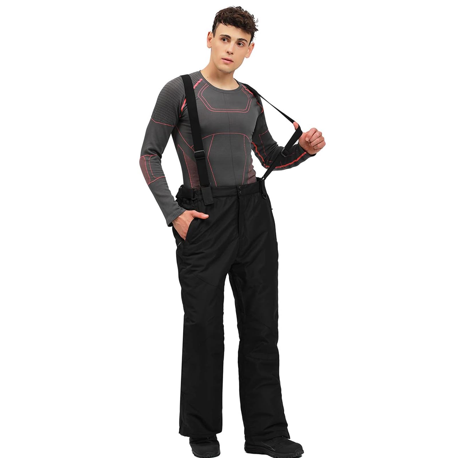 ALSOGO Herren Ski Bib Hose wasserdichte Winddichte Schneehose Outdoor Hose Snowboard Lätzchen mit Abnehmbarem Riemen