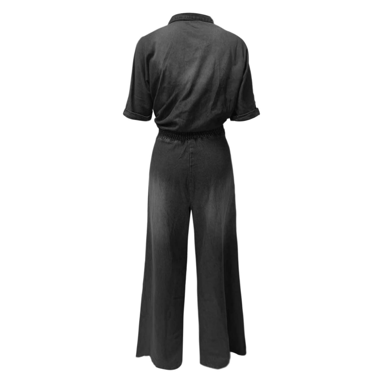 Générique Combinaison Femme Élégante Combishort Sexy Ete Femmes Manches Courtes Col Rond Couleur Unie Barboteuse Jumpsuit D'été Chic Élégant Slim Pantalon Loose Casual Avec Ceinture