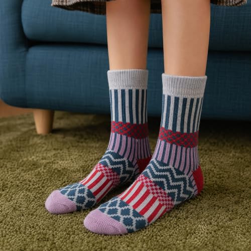 Image of Winter Women Socks 5 Pairs Vintage Wool Casual Thermal Crew Socks