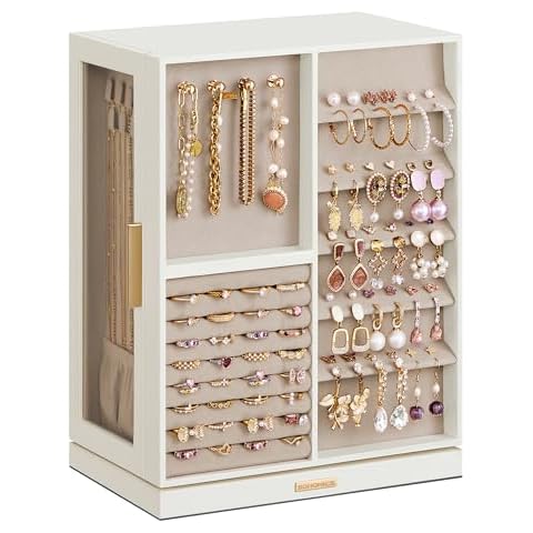 SONGMICS 360° Rotating Jewellery Box, Cloud White Cover