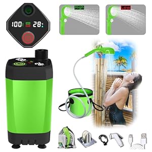 Portable Camping Shower Pump for Traveling: Water Pump with 6000mA Rechargeable Battery Bucket for your Family Camping Trip