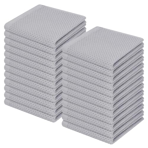 Image of Homaxy 100% Cotton Waffle Weave Kitchen Dish Cloths, Ultra Soft Absorbent Quick Drying Dish Towels, 12 x 12 Inches, 24-Pack, Light Gray