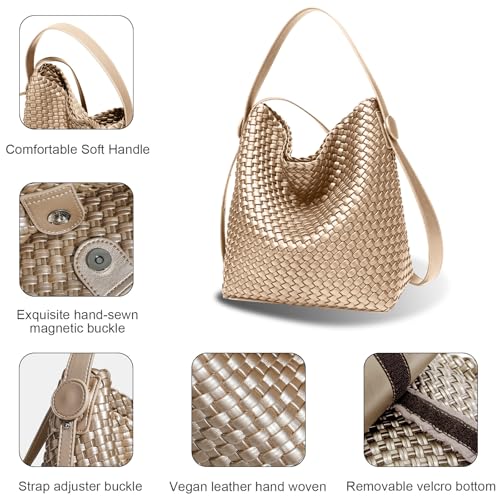 Image of Large Woven Tote Bag Vegan Leather Shoulder Bag for Women Fashion Travel Shopper Bag Top Handle Handbag and Purse