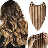 S-noilite Balayage Halos Human Hair Extensions 16' 60g Secret Crown Hair Extension Adjustable Fish...