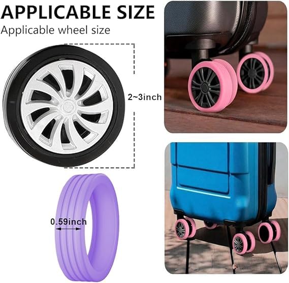 Image of Suitcase Wheel Cover Set of 8 Piece- Anti Scratch, Noise Reduction & Shock Absorption Silicone Protector Fits Most Trolley Luggage Bag & Office Chair