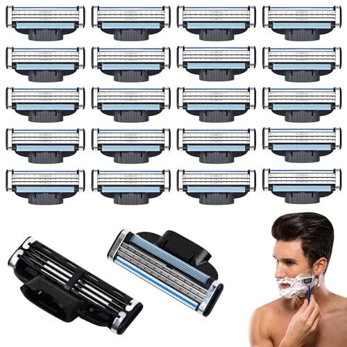 Mach 3 Cuchillas de Afeitar, 20 Piezas Men Shaver Blade Mach 3, Manuales 3 Cuchillas Recambios, Recambios de Cuchillas Mach 3, Maquinillas de Afeitar Mach 3, para Uso Diario y Profesional