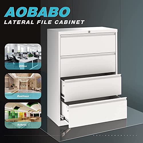 Aobabo Lateral File Cabinet 4 Drawer,Metal File Cabinet With Lock,Steel Lateral File Cabinet For Letter Legal Size Filling Cabinet For Office, 35.55'' W, Assembly Required, White #TOP3