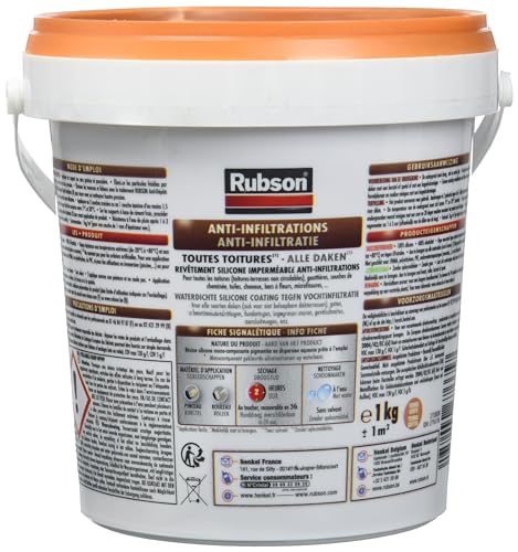 Image of Rubson Anti-infiltrations 100% Silicone Waterproofing solution|Stop Leak All Roof (Flat & Sloped), Crack proof in single coat,Super tacky, Idea for leaking roofs, gutters, tiles, walls Terracotta-1kg