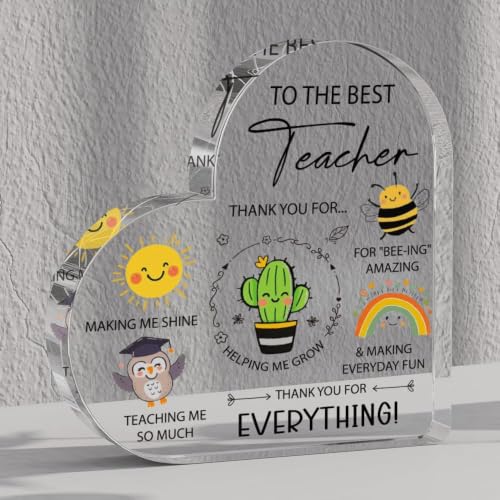 Image of To The Best Teacher Acrylic Heart Sign Teacher Appreciation Gifts for Teacher, Back to School Gift for Teacher, Best Teacher Gifts from Student, Thank You Gift for Teachers, Graduation End of The Year