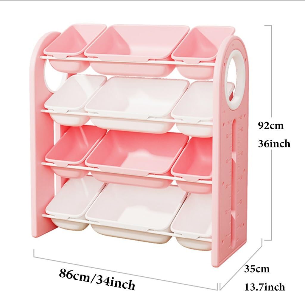 Organiseur de jouets avec 12 bacs de rangement – Organiseur multi-bacs à 4 niveaux pour livres, matériel scolaire, jouets – Organisateurs de jouets pour enfants et rangement pour salle de jeux