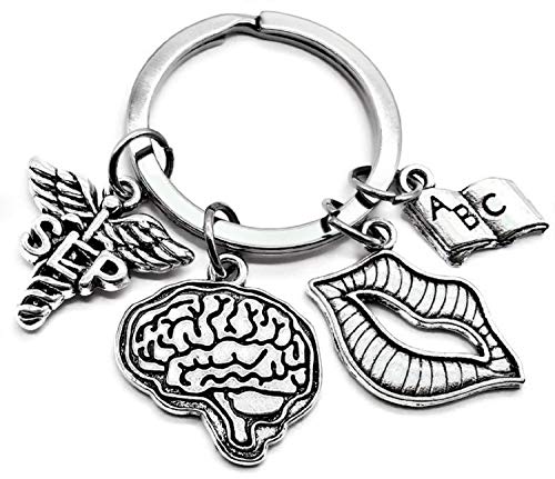 SLP Speech Language Pathologist Keychain, SLP Keychain, Speech Language Pathology Gift, Speech Therapist, Voice Oral Mouth Brain Book Charm, Medical Caduceus, SLP Graduation Gift, SLP Key Ring