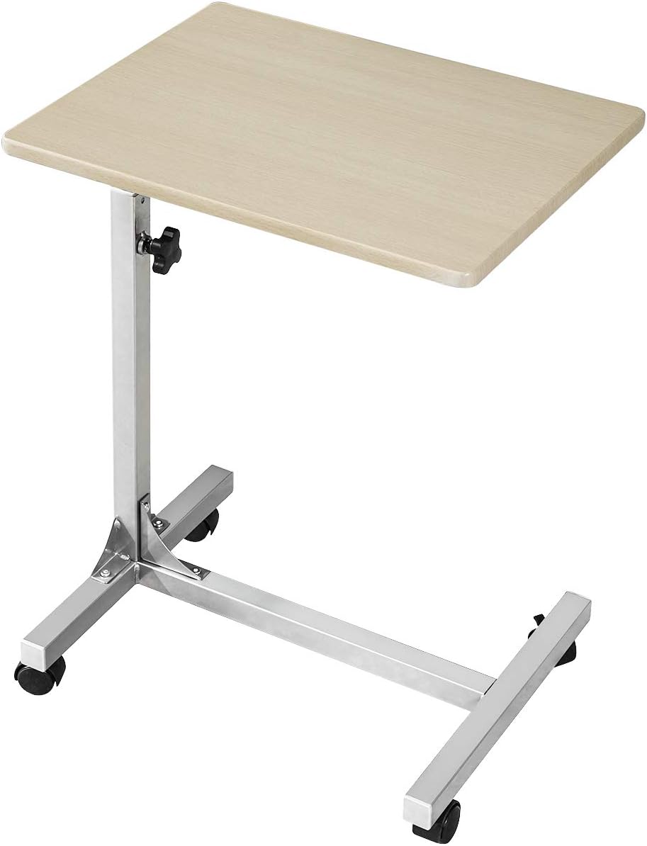 Coavas Over Bed Table Side Rolling Table 3 Adjustment Levels with Lockable Rolling Wheels Medical Portable Notebook Laptop Desk TV Tray Table for Eating Breakfast (31, Beech)