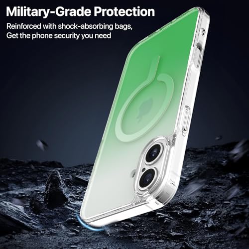 Image of eller sante Maven Magpro Back Cover Case for iPhone 16 Plus Scratch Resistant Camera Screen Protector TPU Shockproof 10ft Drop Protection Support Mag-Safe Wireless Charging- Green