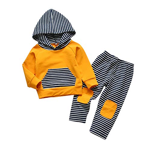 Image of Rebey Toddler Infant Baby Boy Clothes Striped Long Sleeve Hoodie Tops Sweatsuit Pants Outfit Set