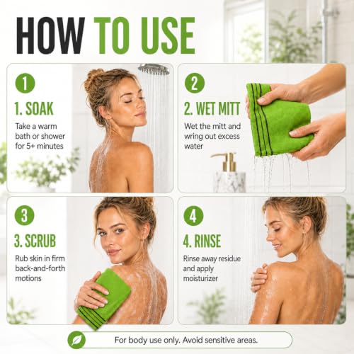 Image of Tatuo 12 Pack Korean Exfoliating Mitts, Italy Towel(8 x 5.5 in,4 Colors) | Body Washcloth, Remove Dead Skin, Viscose Rayon Scrubber for Home Spa, for Keratosis Pilaris, Reusable Full Body Use