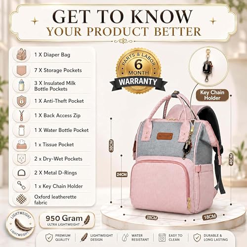 Image of Motherly Patented Design Maternity Diaper Bag with Accessories | Waterproof Baby Travel Bag | Multi-Pocket Organizer for Newborn Essentials & Hospital Use (Envy Series)