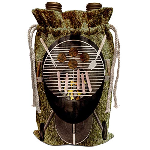 3dRose Boehm Graphics Food Wine Bag - BBQ Hamburgers Hotdogs