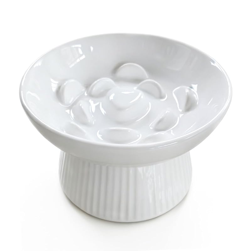 Comedouro Lento Elevado de Cerâmica para Gatos Dyienocs Branco, Base Antiderrapante, 1 Unidade
