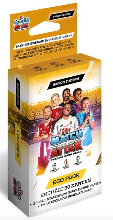 Topps Match Attax UEFA Champions League ECO Pack 2025/2026 - 39 carte con 2 Limited Editions & 1 esclusiva scheda graduata – inclusa protezione per la spedizione Heartglobal