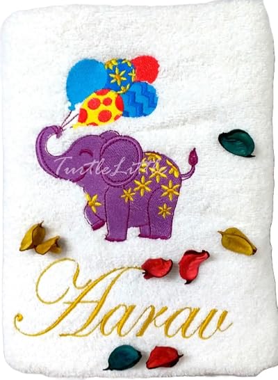 TurtleLittle, Cotton, Baby Elephant with Baloons Kids Bath Towel, 500 GSM (Set of 1, White)-image-12