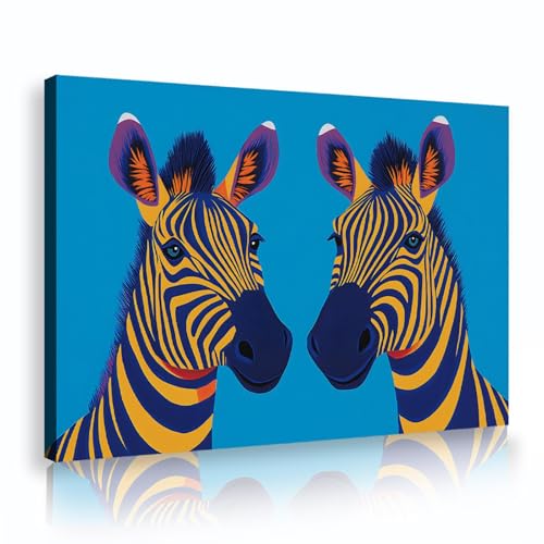 Arte pared fondo azul Lindo zoológico cebra Animales Impresiones en lienzo Pintura Cuadro enmarcado Obra arte Decoración pared apartamento oficina oficina 45x68cm Marco interior