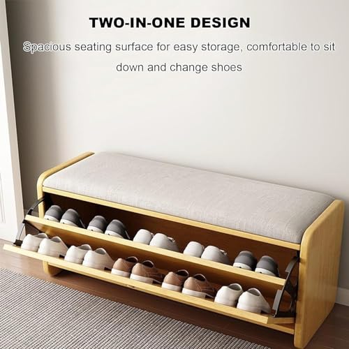Moderno zapatero de madera con 2 puertas abatibles, banco de entrada y asiento acolchado, elegante zapato para dormitorio y Halay (39 x 12 x 18 pulgadas, color C)