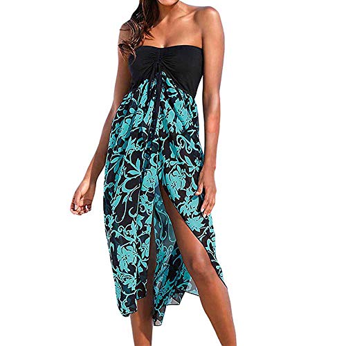 Preisvergleich Produktbild UMIPUBO Strandkleid Damen Bandeau Drucken Kleidung Strand Hemdkleid Sommer Strandponcho Strandurlaub Badeanzug Bikini Cover-Ups Chiffon Sommerkleid Spitzenkleid