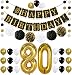 Black 80th BIRTHDAY DECORATIONS PARTY KIT - Black Gold and White PomPoms | Latex Balloons | Gold Number 80 Ballon | 80th Birthday Party Decorations | Great 80 Year Old Party Supplies