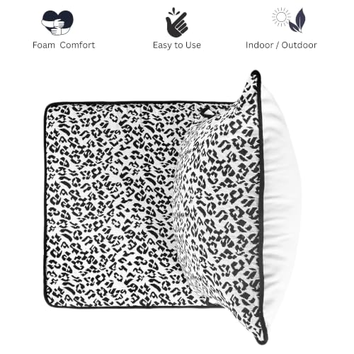 Image of Multipurpose 60x60x8 CM Woven Fashionable High Densitiy Foam Cushion Set for Floor, Patio, Chair and Balcony Garden Seating - White & Black Animal Set, Big Size Set - 24x24x3 Inch