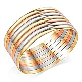 Castillna Stainless Steel Extra Extra Large (XXL) Plus Size Bangle Bracelets Set for Women, Set of 7 Pieces, 9.6 Inches