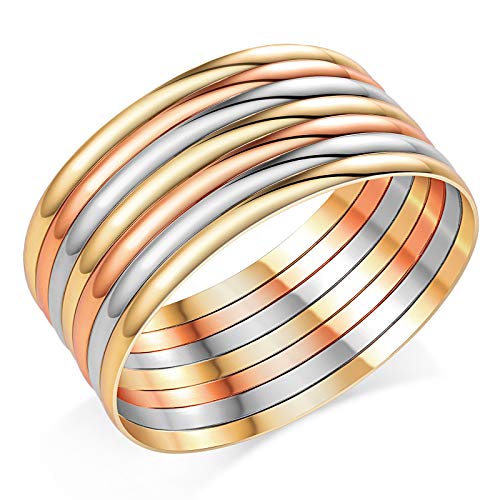 Castillna Stainless Steel Glossy Plus Size Bangle Bracelets Set for Women, Set of 7 Pieces, 9.6 Inches