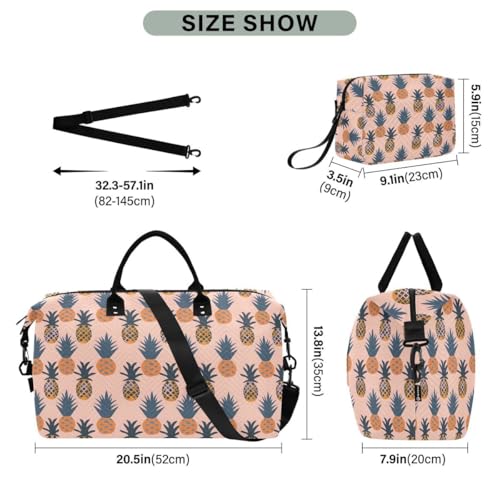 Geometric Pineapple Travel Duffle Bag Gym Bag Weekender Bags with Toiletry Bag Travel Trip Tote Bag3