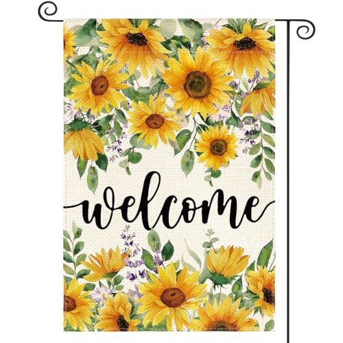 AVOIN colorlife Spring Summer Sunflower Welcome Garden Flag 12x18 Inch