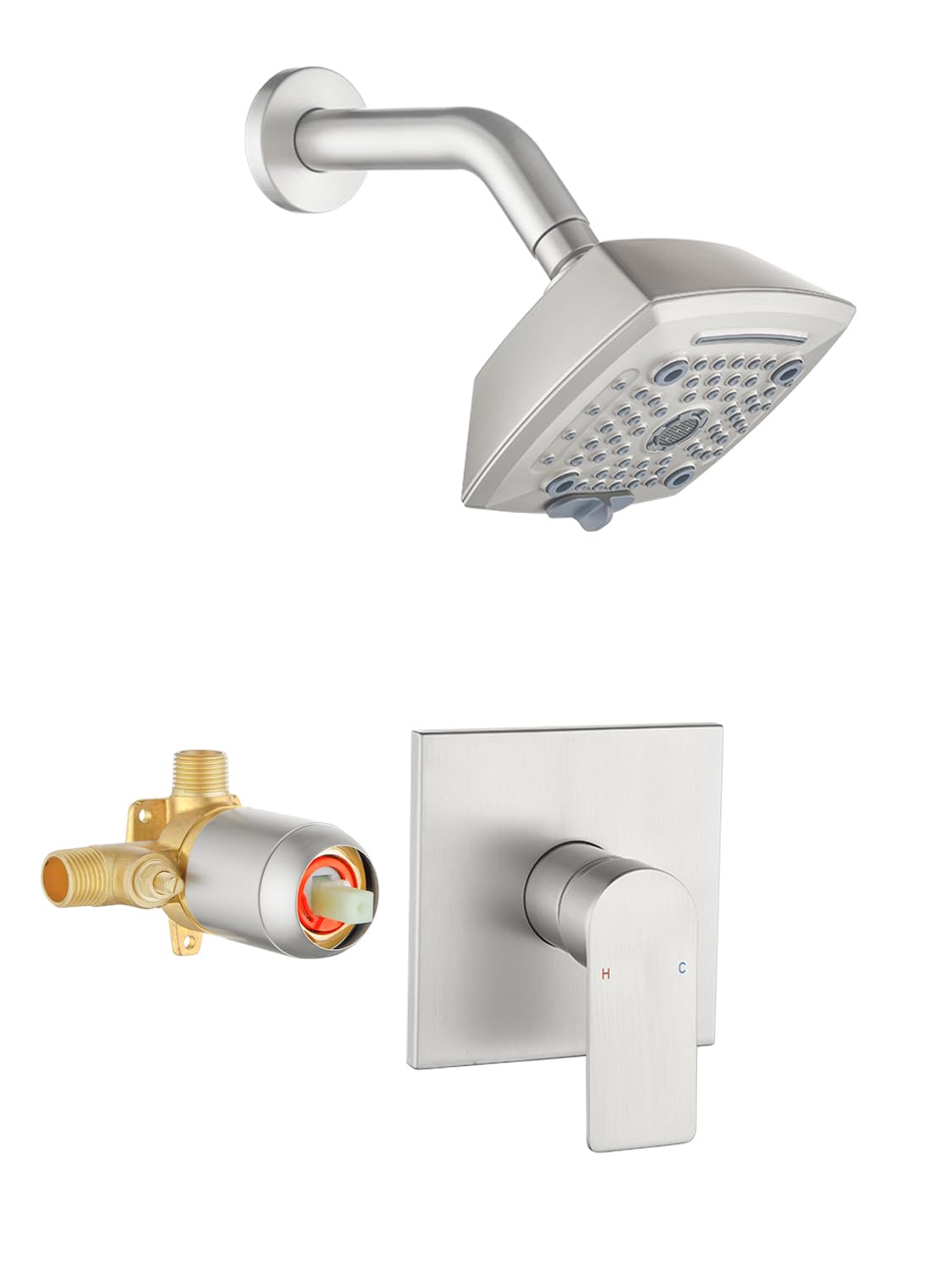 Brushed Nickel Shower Faucet Set - 6 Settings -1