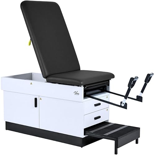 Slim Line Medical Exam Table with Stirrups, Black, 420 lbs Weight Capacity