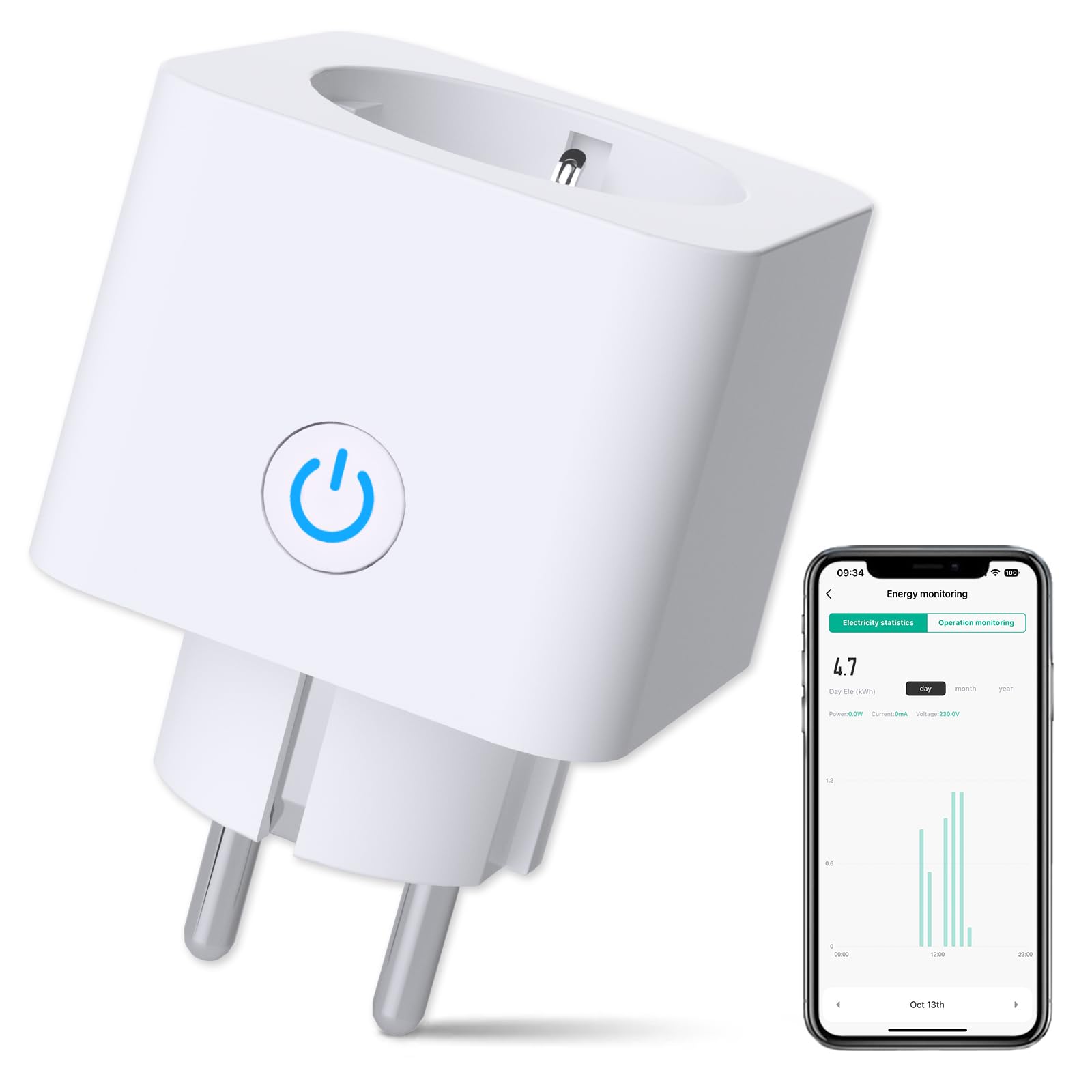 Presa WiFi Intelligente Con Monitoraggio Energetico - Compatibile Alexa E Google Home, Controllo Remoto Via App VeSync, 16A, 2.4GHz - 1 Pezzo - 5
