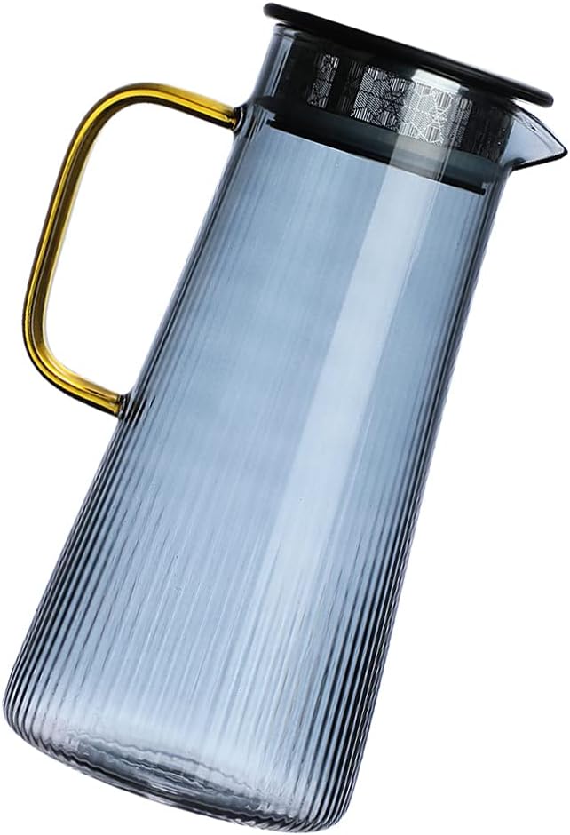 Ounona 1 3l ストライプ柄 大容量 麦茶ポット 麦茶入れ 冷水筒 ピッチャー 冷蔵庫 ガラス 耐熱 おしゃれ かわいい 洗いやすい シンプル レトロ 片手 取っ手付き 人気 薄型 お茶 ティーポット ウォーターボトル おトク