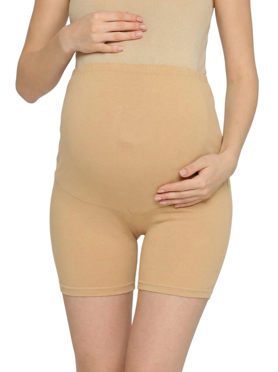 Evamomies Women's High Waist & Mid-Thigh Cotton Lycra Maternity Shorts|Pregnancy Panty|Maternity Panties Over The Belly for The Pre & Post Pregnancy-image-44
