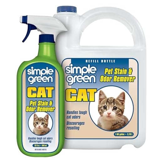 Simple Green Cat Stain & Odor Remover - Enzyme Cleaner for Cat Urine, Feces, Blood, Vomit (32 oz Sprayer & 1 gallon Refill)