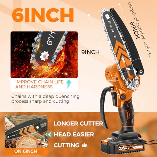 Image of Saker Mini Chainsaw,6 Inch Portable Electric Chainsaw Cordless, Small Handheld Chain saw for Tree Branches,Courtyard, Household and Garden(SK1806D-O)