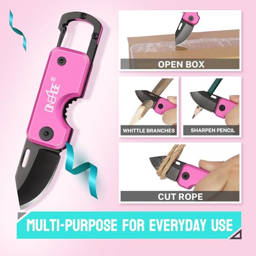 Image of Pink Pocket Knife for Women - Stocking Stuffers for Christmas, Mothers Day Gifts, Keychain Edc with 1.62inch Blade - Small Folding Knives for Everyday Carry, Box Cutter - Gadgets for Camping Hiking