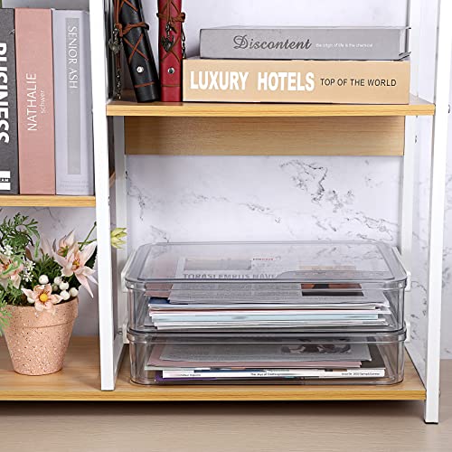 Btsky 2 Pack Clear Plastic Stackable Storage Box File Protector Case Organizer Portable Project Case Document Holder For 8.5 X 13 Letter A4 File Paper, Plastic Storage Box Office Documents Holder(Big, White) #TOP4