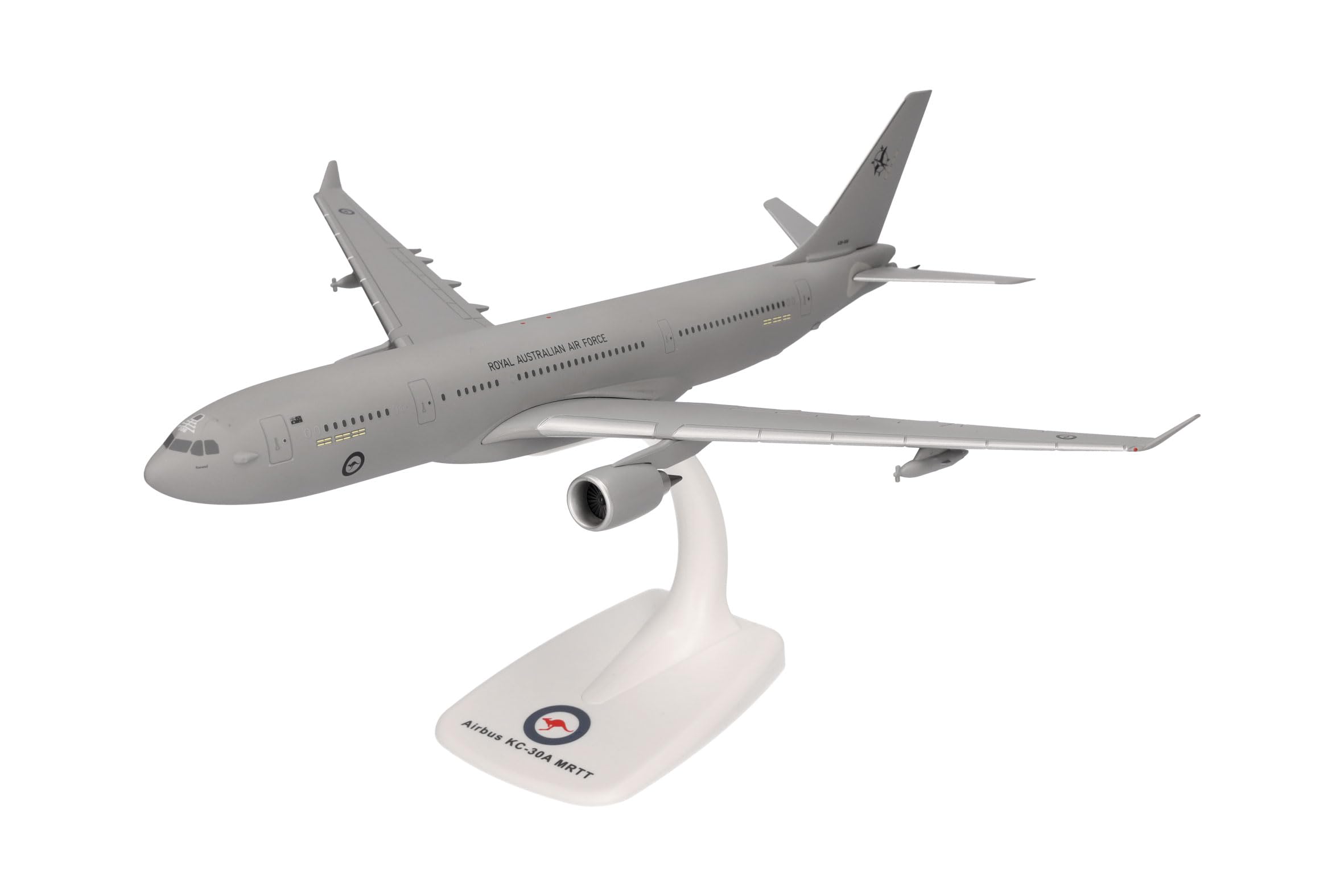 Herpa Snap-Fit airplane model RAAF Airbus A330 MRTT/KC-30A Voyager, on scale of 1:200, plastic miniature with pedastal, model building, collectors edition