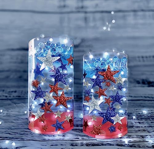 75 Floating Sparkling Patriotic Stars, Floating Red & Blue Color Effects & Confetti!-Fills 1 Gallon of Transparent Gels for Floating Effect-With Measured Floating Gels Prep Bag for Best Results!