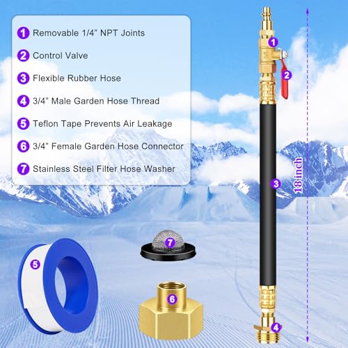 Image of RV Winterizing water Blowout kit: Lead-Free Brass Air Compressor Quick Connect Plug to 3 /4 inch Hose Blowout Adapter with Shut Off Valve for Camper Motorhome and Boat