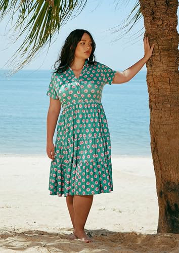 Image of CARCOS Plus Size Dresses for Curvy Women Collared Vneck Short Sleeve Dresses Midi Summer Ruffle Dress with Pocket XL-5XL
