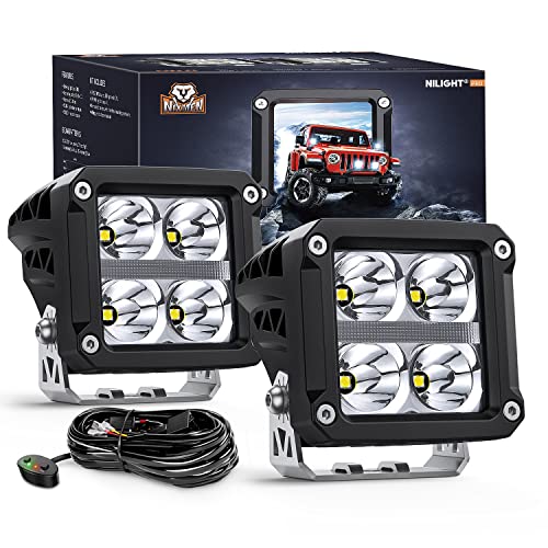 Image of Nilight 3.2 Inch Square LED Pod Lights with DRL 20W 2510LM 10 Degree Super Spot Beam 16AWG Wiring Harness Kit for Auxiliary Offroad Driving Ditch Lamps for Truck UTV ATV SUV 4x4