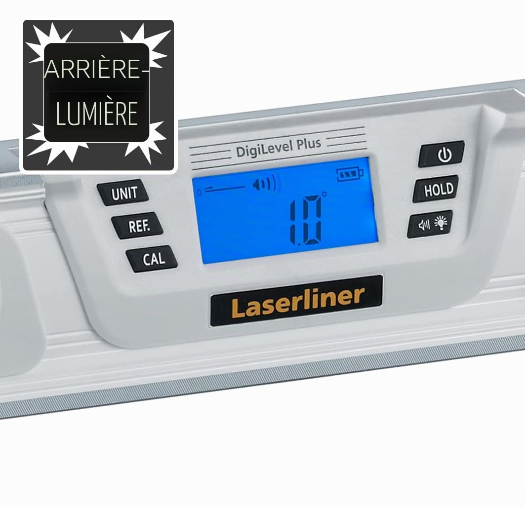Laserliner Niveau à bulle numérique, DigiLevel Plus 40, mesure d'angle à 360°, étalonnage par retournement, support magnétique et écran rabattable facile à lire
