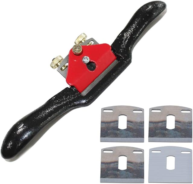 9.3''/235mm Adjustable Spokeshave with 4 Replacement Blades, Planer with Flat Base, Metal Blade Wood Working Hand Tools Perfect for Planing Trimming Wood Working Tools,Spoke Shave Woodworking